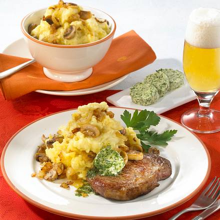 Zwiebel-Pilz-Püree zu Rumpsteak Rezept Zwiebel-Pilz-Püree zu Rumpsteak Rezept